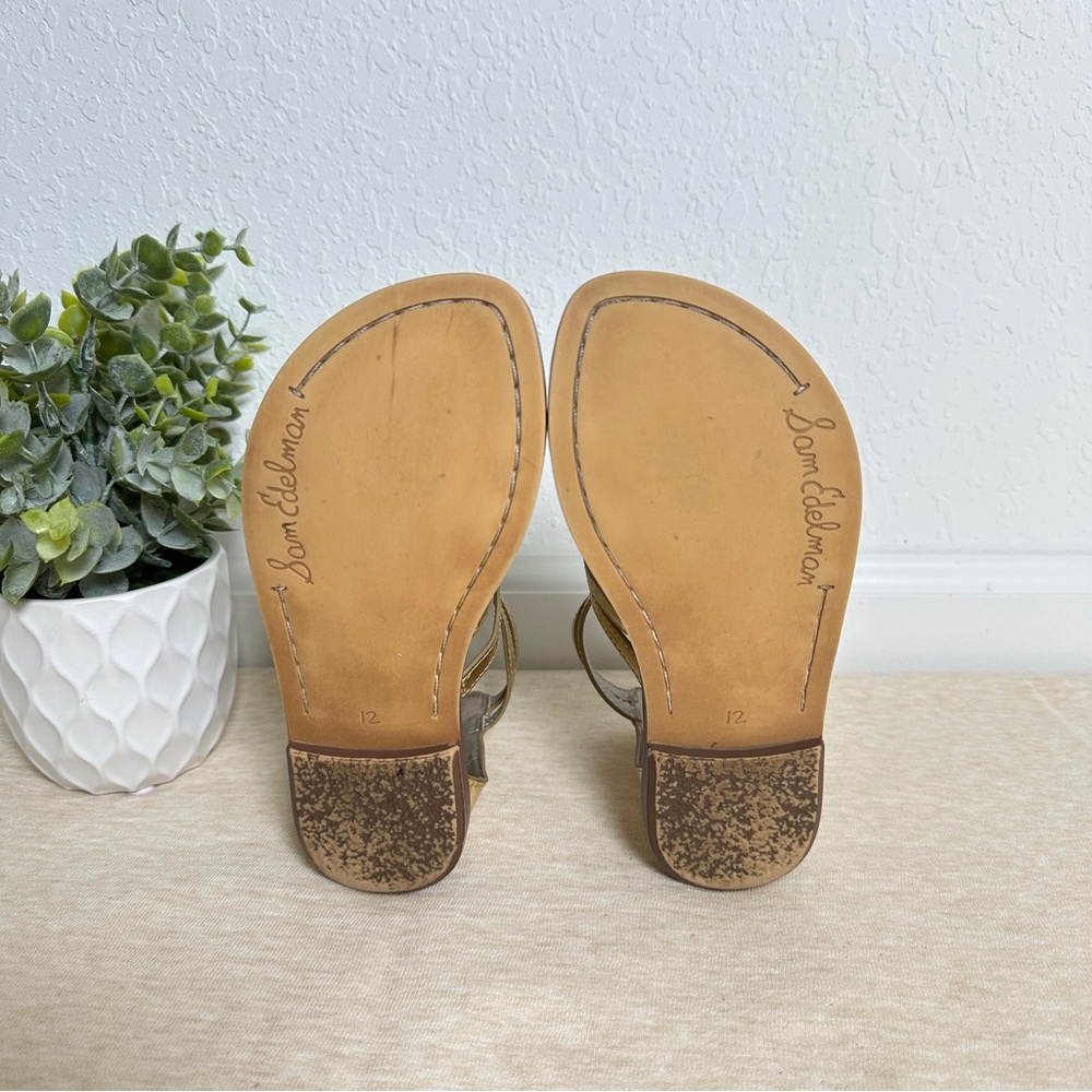 Sam Edelman Girls Ginnie Gladiator Gold Leather Flat Sandals Size 12 - Picture 8 of 12